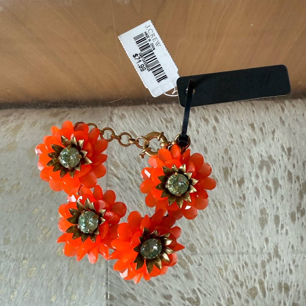 NWT J. Crew Vibrant Orange Floral Bracelet